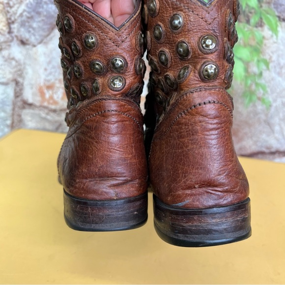 FRYE Studded Brown Western Ankle Leather Boots, 8B - Picture 8 of 15